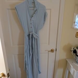 Free People Sky Blue Maxi Dress with Buttons